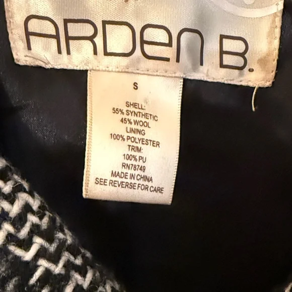 Arden B Glen Plaid Pea Coat: Leather Trim Double Breasted Office Siren - Picture 4 of 16